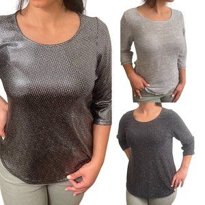 Women's Sequin Shiny Solid Color Blouse Fashion Glitter Midi Sleeve Party Shirt